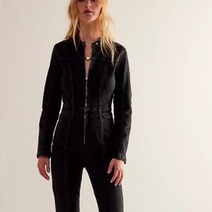 We the Free Black Denim Coveralls Long Sleeve Size Small